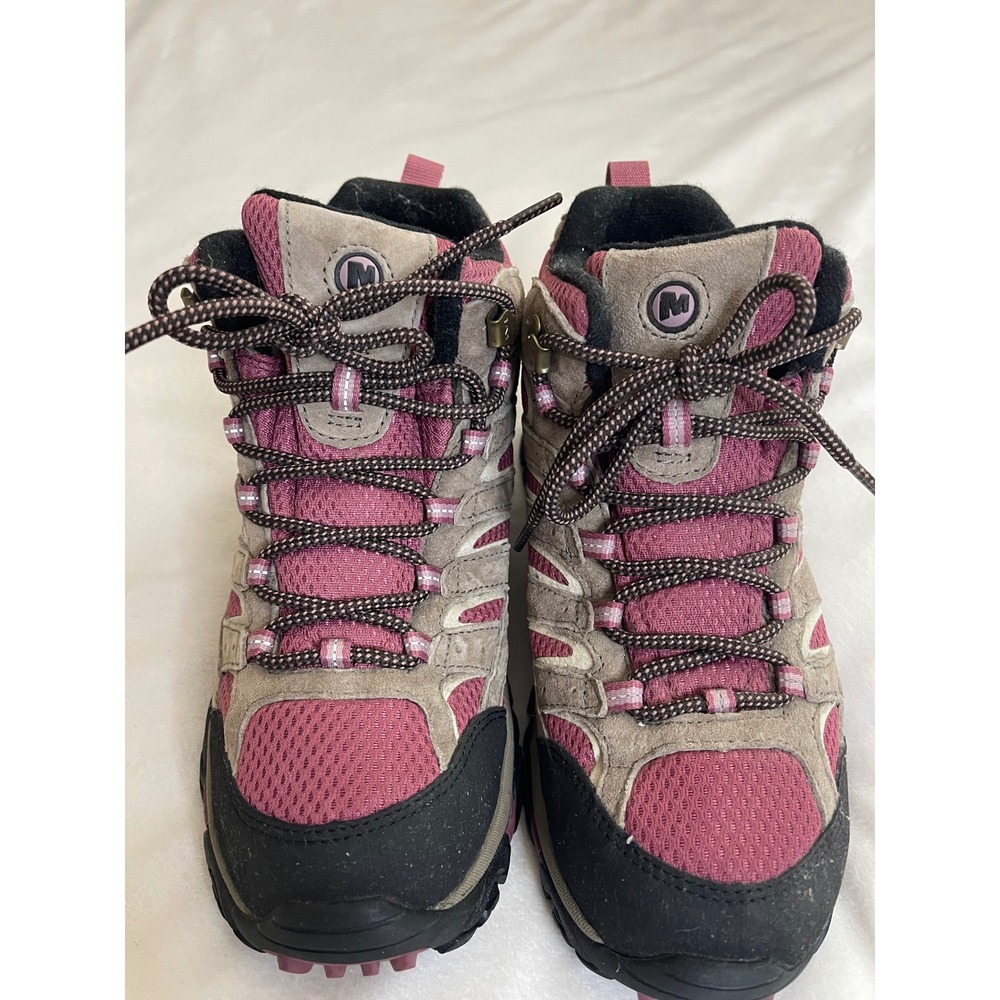 Merrell Moab 2 Mid Waterproof Hiking Boots Womens 8 Boulder Blush Vibram - Picture 2 of 8